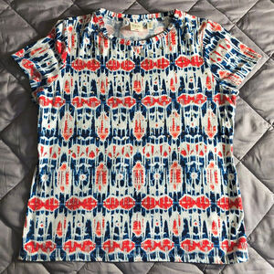 (PM) Women's Petite Rafaella Sport Red White & Blue Top with Gold Embellishments